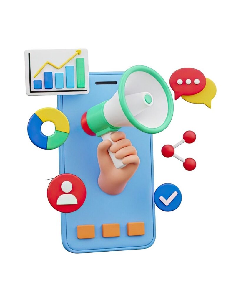 Digital marketing concept with target, ads click and social media icons